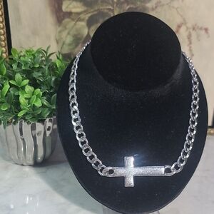 Silver Chain Necklace with Cross Pendant